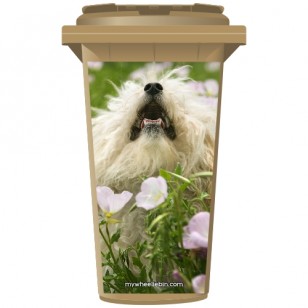 Fluffy White Dog In A Field Wheelie Bin Sticker Panel